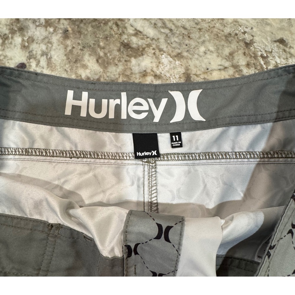Hurley Womens Gray Geometric Logo Print Board Shorts Size 11 Swim Cargo Pocket - Picture 3 of 11
